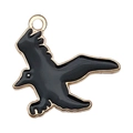 Gothic black crow bird charm with golden metal edges for DIY bracelets and jewelry - 1pc Black Spreading Wings Raven (20x22mm)