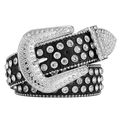 Fashionable black leather belt with punk style rhinestones and silver metal studs for jeans - Black+Silver Buckle