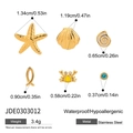 Detailed size specifications for 18K gold stainless steel starfish and seashell earrings - 6-Piece Ocean Style Set (JDE0303012)
