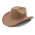Chapeau de cowboy western classique en feutre marron avec œillets et ruban décoratif - M (56-58cm) / Kaki
