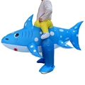 Funny inflatable shark costume in bright blue for adult Halloween party and events - Riding A Blue Shark / One Size