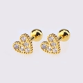 Golden heart stud earrings with cubic zirconia stones and screw-back ball closure - Gold Zirconia Heart