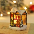 Lighted Christmas village fire station resin ornament with snow and warm internal LED glow - Fire Station Style (Q-J62)