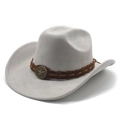 Detail of light gray suede cowboy hat with braided leather band and star metal ornament - M (56-59cm) / Light Grey (Suede)