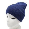 Detail of navy blue ribbed knit beanie showing textured wool weave and folded cuff - Deep Blue (06)