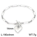 Bracciale in acciaio argento con ciondolo a cuore, chiusura OT e misure dettagliate - Bracciale Color Acciaio (KB202995-Z)
