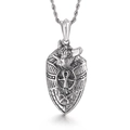 Vintage stainless steel shield pendant featuring a detailed wolf head and Ankh symbol - Wolf Head Ankh Symbol Style (KP55732-BD)
