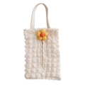 Detail of cream bubble crinkle fabric tissue holder with decorative floral accent - Beige Bubble Fabric-Yellow Medium 5-Petal Flower