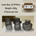Three-piece set of vertical ribbed glass candle holders in a smoky grey finish - Tools Set Combo / Smoke
