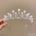 Silver bridal crown with white pearls and sparkling crystals in 14cm size variant - 8# Pearl Crown (14cm)