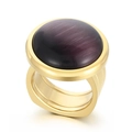 Chunky gold-plated cocktail ring featuring a large round polished purple gemstone stone - US 6 / Golden Purple Cat's Eye Style (KR107543-K)