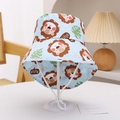 Detail of baby sun hat with light blue lion prints and adjustable chin strap cord - Light Blue Lion