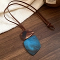 Adjustable faux leather necklace with amber and blue resin geometric pendant - Brown & Blue Combination