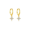 Elegantes pendientes de aro en plata S925 dorada con colgantes de flores estrelladas - Plata 925 / Oro 18K Piedra Blanca