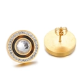 Golden stud earrings featuring clear crystal and brown resin with rhinestone halo - Tortoise Crystal Round Gold (KE60174-K)