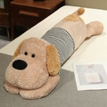 Lying striped plush dog toy in beige fleece material with a black and white striped shirt - 95cm / Spray Velvet Light Brown Black Stripe