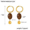 Detail of vintage 18k gold plated stainless steel earrings with natural tiger eye stone - TXF041-Oval Tiger's Eye Lucky Earrings