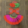 Handmade crochet three-piece beach set for women with orange, pink and green knits - Adult Free Size / Orange Green