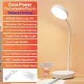 White LED desk lamp with flexible neck, phone holder base and 3-color touch dimming - Rechargeable/Plug-in-Dimming & Color Adjustment (With Cable & Plug)