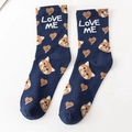 Dunkelblaue Baumwollsocken mit Panda- Herzmuster und LOVE ME Schriftzug für Damen - Dunkelblau/Fuchs