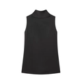 Elegante top smanicato in raso nero con collo alto e finitura lucida minimalista - XS / Sopra - Nero
