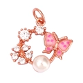 Pendentif papillon et perle en or rose avec émail rose et des zirconiums blancs brillants - Style 4308 / Or rose