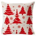 Linen Christmas pillowcase with red festive tree and snowflake print on beige background - A-27