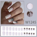 Elegant black ink flower press-on nails with silver glitter edges and a square shape - Ink Flower Glue Style (W1245)