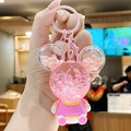 Pink liquid-filled Mickey Mouse keychain with floating glitters and a matching lobster clasp - PVC Sitting Bear - Pink