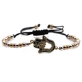 Adjustable Hamsa Hand bracelet with blue enamel, zircon accents and tricolor metal beads - Multicolor Chain Style