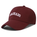 Classic wine red cotton baseball cap with white Colorado embroidery in 45-degree view - Twill Wine Red
