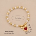 Elegante bracciale con perline dorate, perle bianche e ciondolo a cuore rosso - Bracciale a Cuore Con Decorazione a Foglia d'Oro (4#)