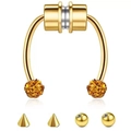 Golden magnetic faux septum ring with amber crystals and interchangeable screw heads - Rhinestone Ball Style / Gold