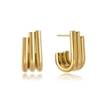 Elegante goldene U-förmige Dreifachrohr-Ohrstecker aus Titanstahl für Damen - Dreischichtige U-förmige Röhrenohrstecker / Gold