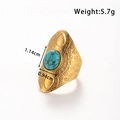 Adjustable gold snake ring with oval turquoise stone in vintage stainless steel style - Oval Vintage Relief Style (TR044) / Gold