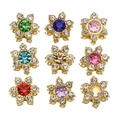 9-color variety pack of 13mm plum flower rhinestone buttons with gold metal base - Multicolor