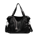 Black leather hobo bag with adjustable shoulder strap and metal rivet accents on white background - Black