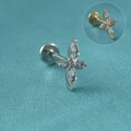 Piercing labret en acier inoxydable avec fleur en zircon en finitions argent et doré - Style G (Croix/Fleur à quatre pétales)