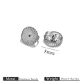 8mm stainless steel butterfly earring backs showing front and back view with dimensions - Small 8mm Round Ear / Steel