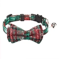 Collare natalizio per animali con fiocco a quadretti rosso e verde e campanellino - Rosso Verde Fiocco di Neve Natale