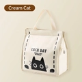 Crèmekleurige canvas lunchtas met zwarte kattenprint en handig handvat - Verticaal Beige Grote Kat