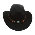Zwarte western cowboyhoed met bruine leren band en turkooizen steenaccent - Zwart