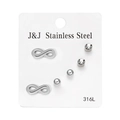 Detail of 3 pairs of 316L stainless steel studs including infinity, crystal and ball designs - Infinity Symbol Set(ER23Y0999-4) / Silver