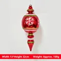 Large red teardrop Christmas ornament with white snowflakes and green glitter finish - Red White Green Snowflake Gourd (13*32cm)