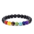 Macro shot of colorful natural lava stone beads and matte black spacers on the bracelet - Matte Black Stone 7 Chakra