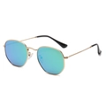 Irregular polygon gold metal sunglasses with blue-green gradient polarized lenses - Gold Frame/Green Mirror (Polarized)