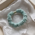 Mint green velvet scrunchie with metallic glitter thread and secure cylinder clasp - Lake Blue