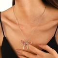 Silver bow pendant necklace featuring a sleek beaded snake chain for a modern look - Silver Bowknot (Beaded Chain)