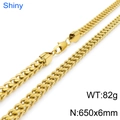 Golden titanium dragon bone chain necklace 65cm 82g weight for hip-hop style - Gold 650x6mm (KN115440-K)