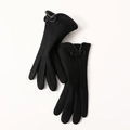Women's black thermal wool gloves with elegant wrist bow decoration on white background - N719 Black